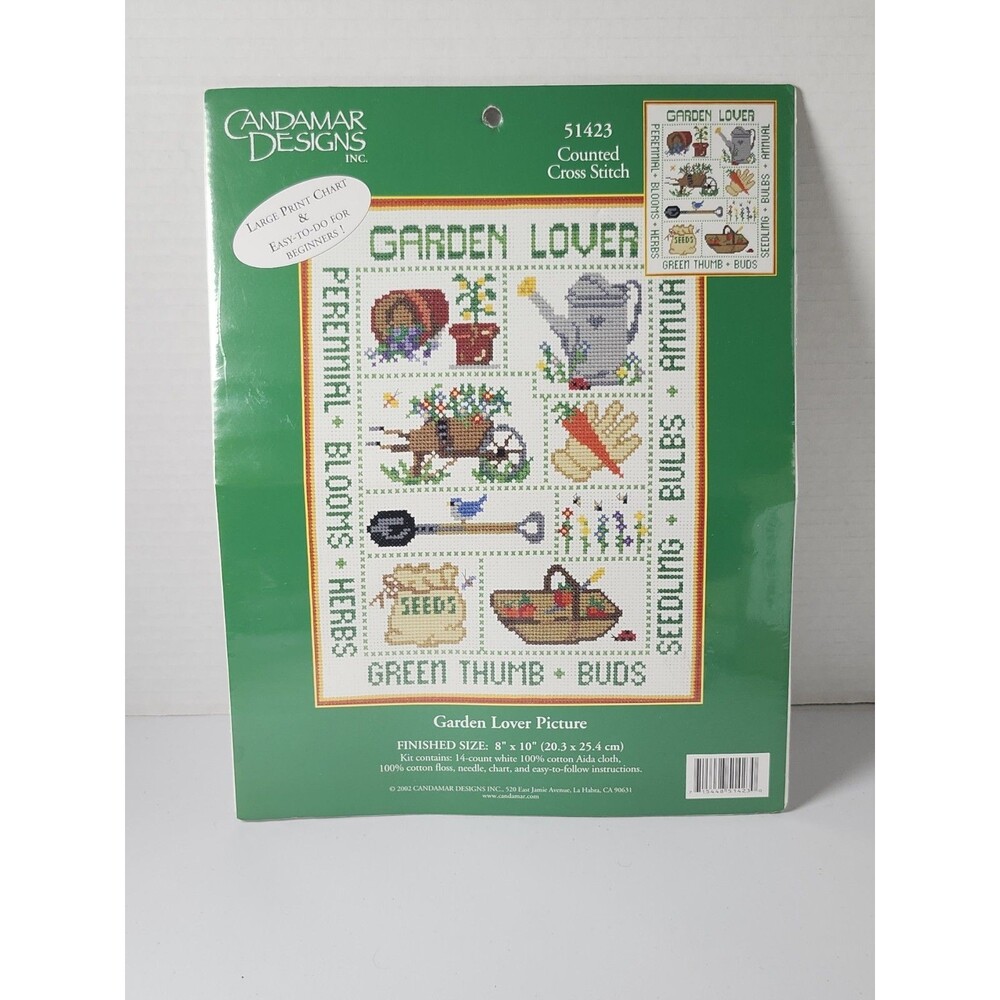 Vintage Candamar Designs Cross Stitch Kit ~GARDEN LOVER PICTURE 8" X 10"